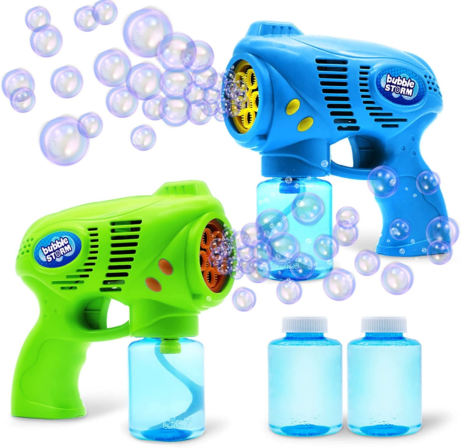 2 Pack Gatling Bubble Machine, 2023 Upgrade Fan 29 Hole Bubble Gun For Boys  And Girls, Automatic Bubble Machine With 2 Bubble Solutions